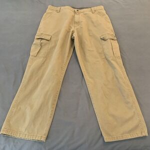 Wrangler Pants Mens 36x30 Khaki‎ Hero Cargo 100% Cotton Workwear Utility Pockets